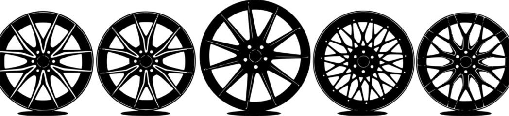 silhouette of Car Rims with tires and without tires Vector 