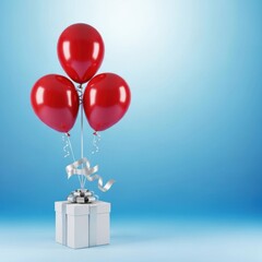 Three red balloons on a gift box