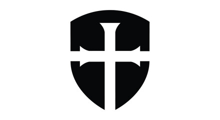 A striking black and white shield emblem design featuring a cross and shield shape silhouette © nhpvect02
