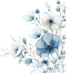 white flowers on blue background