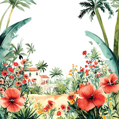 frame with tropical flowers