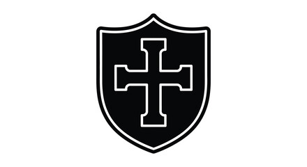Fototapeta premium A striking black shield emblem with a white cross design a bold heraldic representation silhouette