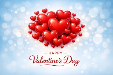 Romantic love background with shiny heart cluster and Valentines message