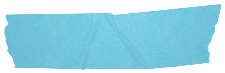 Straight blue masking tape strip isolated on transparent background. Colored adhesive paper tape for craft projects, office stationery, scrapbooking, labeling, decoration,