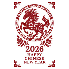 2026 Chinese New Year Horse Zodiac Paper-Cut Style Illustration