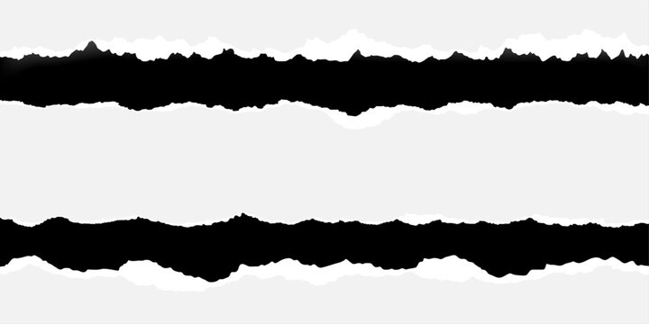 vector grunge background. White paper strips with torn edges in horizontal position stuck with sticky tape paper for note are on black background. 