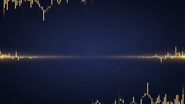 A digital graph with yellow lines and bars on a dark blue background showing data trends and analysis - Powered by Adobe