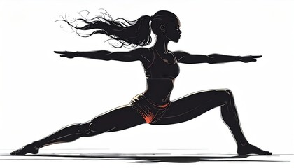 Simplistic illustration of a woman yogi practicing yoga. She is in warrior pose