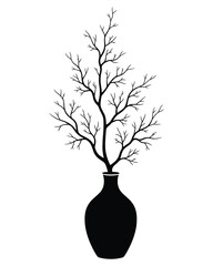 Dry tree branches in vase vector illustration silhouette modern decorative element design graphic