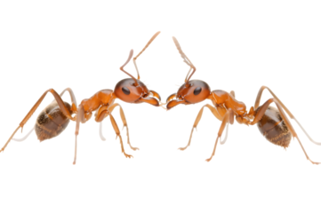 Two ants face each other