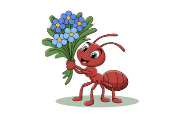 Ant carrying bouquet of flowers