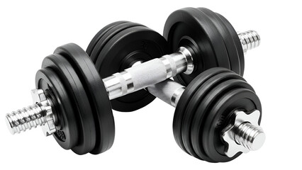 Black adjustable dumbbells with chrome handles on black background