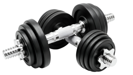 Black adjustable dumbbells with chrome handles on black background