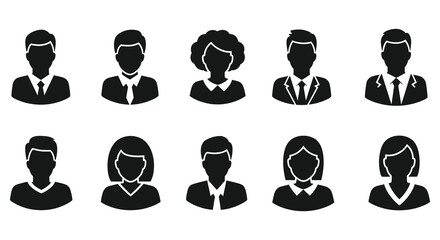 A collection of black human head silhouettes depicting diverse genders and hairstyles a modern design silhouette