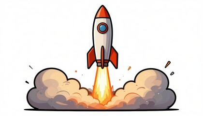 Rocket launching into space futuristic environment digital illustration vibrant colors high-energy concept for innovation and exploration