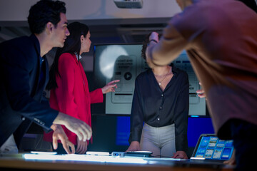 Future digital innovation and business strategy concept. Professional creative team brainstorming ideas for technology solution. Strategic planning for corporate growth and online customer experience.