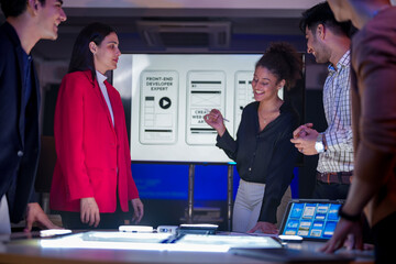 Future digital innovation and business strategy concept. Professional creative team brainstorming ideas for technology solution. Strategic planning for corporate growth and online customer experience.