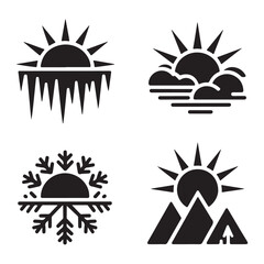 Winter sunrise sun over frozen landscape silhouette design