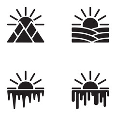 Cold sunrise sun with ice spikes silhouette for extreme weather theme