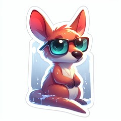 Cute fox character wearing sunglasses sitting pose sticker design with gradient colors and white border on light background
