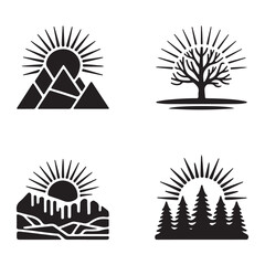 Cold sunrise seasonal sun silhouette for winter nature illustration