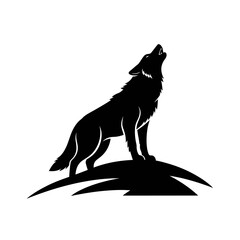 Wolf Howling Silhouette at Moon Wildlife and Nature Vector Illustration