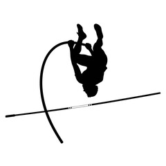 Pole Vault Silhouette Athlete Jumping Track and Field Sport Vector