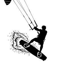 Kitesurfing Silhouette Extreme Water Sport Action Vector Illustration