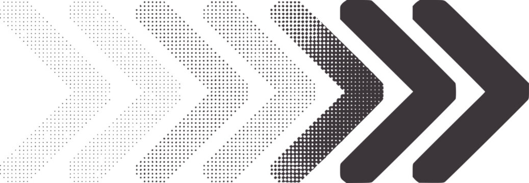 Diagonal gradient dotted arrows transitioning from dots to solid dark gray shapes