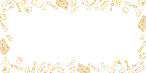 Cheese Frame Border, Elegant Food Frame. Gourmet Cheese Border, Menu and Label Frame. Cheese Frame Vector, Decorative Food Border