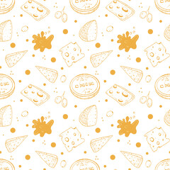 Cheese Seamless Pattern, Food Texture Pattern. Fun Food Background. Golden Cheese Splash, Seamless Food Tile