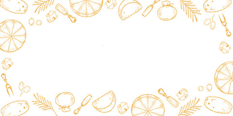 Cheese Border Frame, Charcuterie Menu Border. Cheese and Utensil Border, Food Menu Frame. Gourmet Border Vector, Cheese Platter Frame