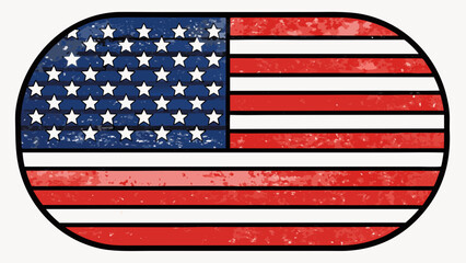 Vintage grunge american flag in circle shape with black border on white background