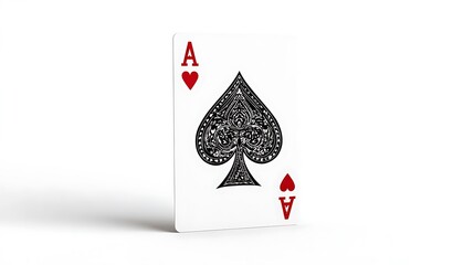 Single playing card, ace of spades, leaning forward on a plain white backdrop