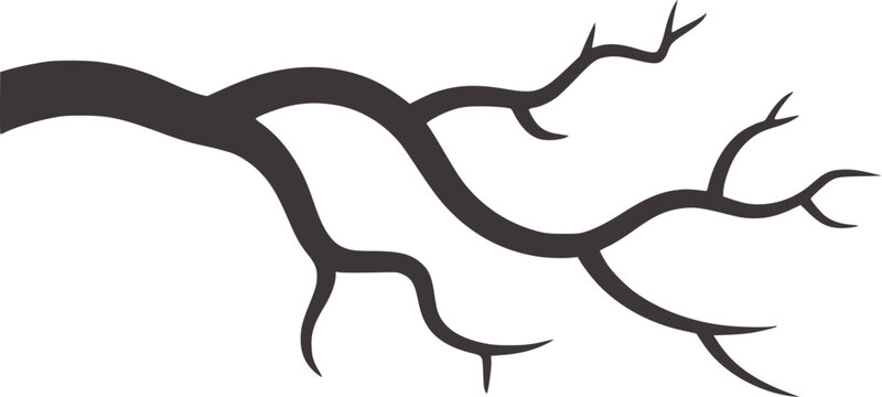 Minimalist black tree branches with smooth curves and small twigs