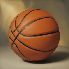 Fototapeta premium Orange basketball with black stripes is centered against a warm-toned background, symbolizing the sport's energy and excitement.