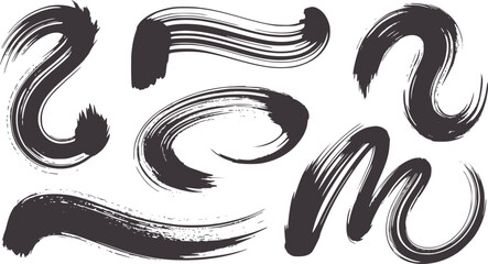 Six abstract black ink brush strokes