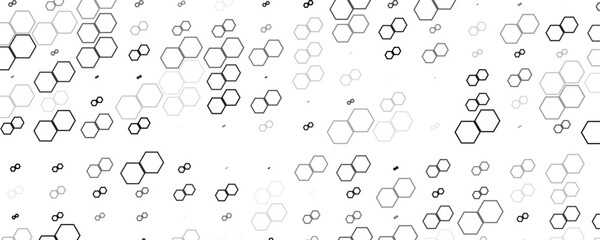 Seamless Abstract Hexagon Pattern in Black and White: A Modern Geometric Vector Design Reflecting Futuristic Technology Aesthetics.