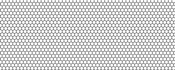 Seamless Abstract Hexagon Pattern in Black and White: A Modern Geometric Vector Design Reflecting Futuristic Technology Aesthetics.