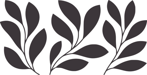 Three minimalist dark gray leaf branches