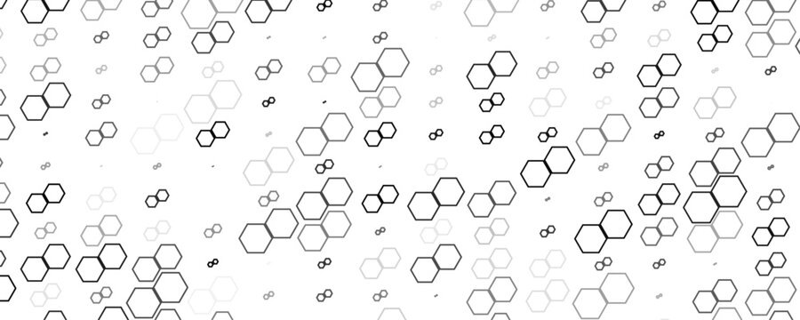 Seamless Abstract Hexagon Pattern in Black and White: A Modern Geometric Vector Design Reflecting Futuristic Technology Aesthetics.