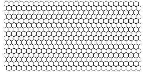 Seamless Abstract Hexagon Pattern in Black and White: A Modern Geometric Vector Design Reflecting Futuristic Technology Aesthetics.