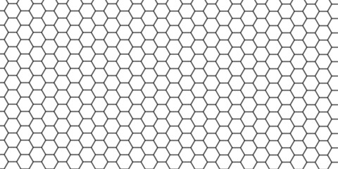 Seamless Abstract Hexagon Pattern in Black and White: A Modern Geometric Vector Design Reflecting Futuristic Technology Aesthetics.