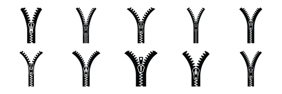 zipper open silhouette icon set,Transport symbol. Vector illustration.