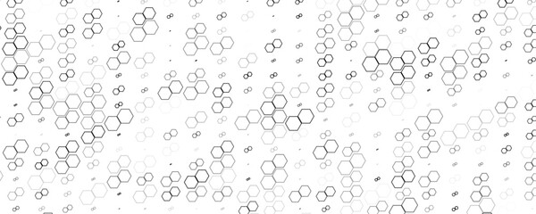 Seamless Abstract Hexagon Pattern in Black and White: A Modern Geometric Vector Design Reflecting Futuristic Technology Aesthetics.
