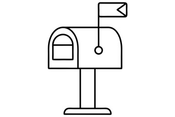 Outlined Upright Mailbox with Flag Icon &ndash; Mail, Post & Communication Symbol