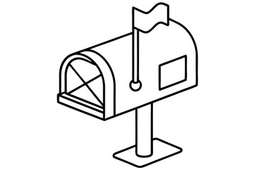 Outlined Upright Mailbox with Flag Icon &ndash; Mail, Post & Communication Symbol