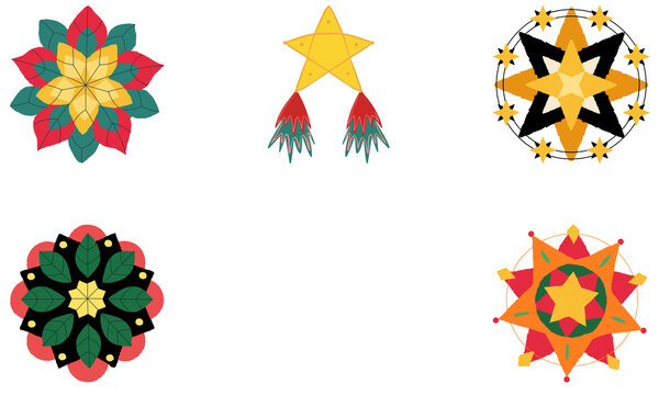 PNG image of Set of 5 Parol Christmas Lantern Vector Illustrations