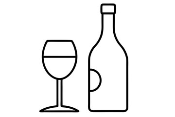 Outlined Bottle and Glass Icon &ndash; Beverage and Drink Symbol