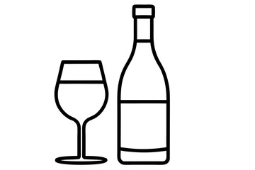 Outlined Bottle and Glass Icon &ndash; Beverage and Drink Symbol